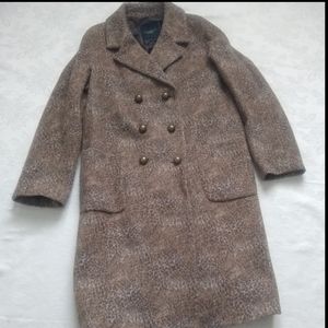 Talbots leopard brushed wool double breasted long coat